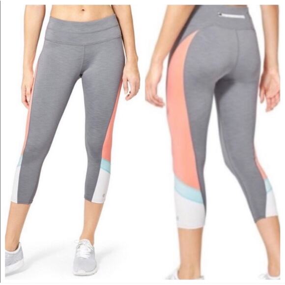 Athleta Leggings Womens Small Gray Colorblock Sonar Cropped Athletic Gym Active - Picture 1 of 9
